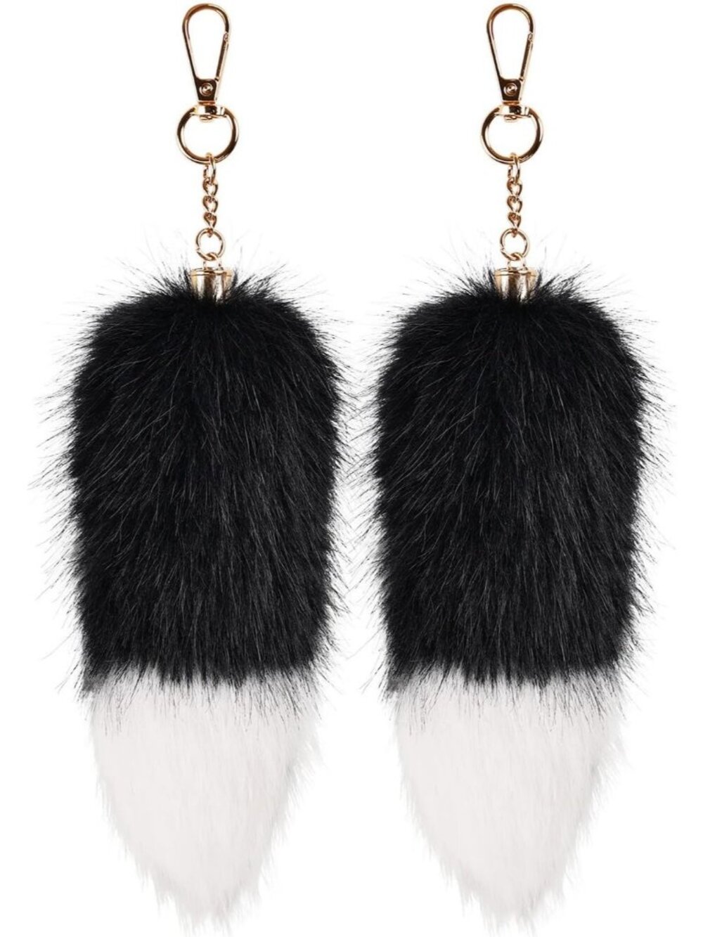 2 Pcs Black Lightweight Fox Fluffy Plush kawaii Tail Keychain for Bag Charm